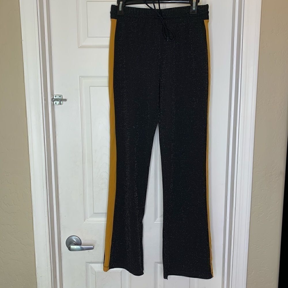 Wild Fable Black Sparkle Track Pants Gold Stripe